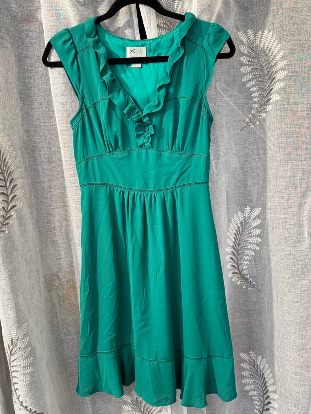 Maeve Emerald Green Sleeveless Ruffle V-Neck Dress